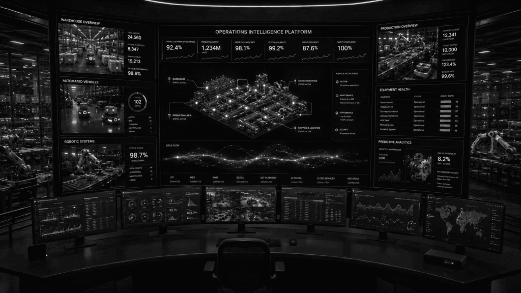 Industrial operations intelligence platform providing real-time monitoring, analytics, automation data integration, and operational performance insights.