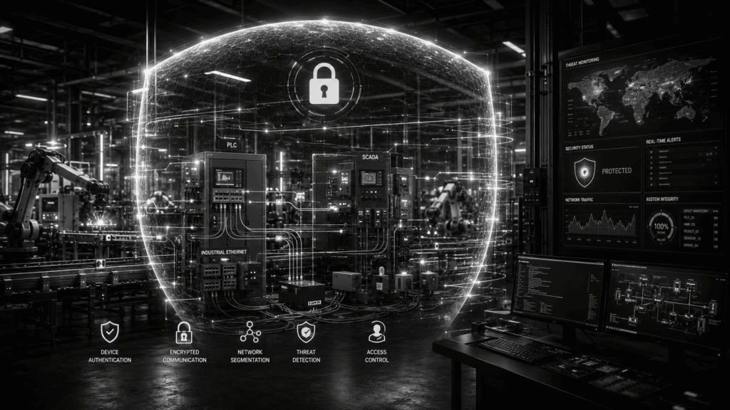 Industrial cybersecurity platform protecting operational technology networks, automation systems, PLC controllers, and industrial infrastructure from cyber threats.