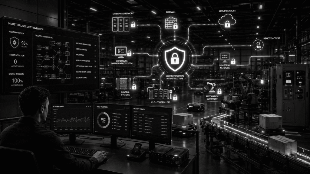 Secure industrial infrastructure with integrated cybersecurity protections across enterprise systems, control platforms, industrial networks, and automation equipment to ensure resilient and reliable operations.